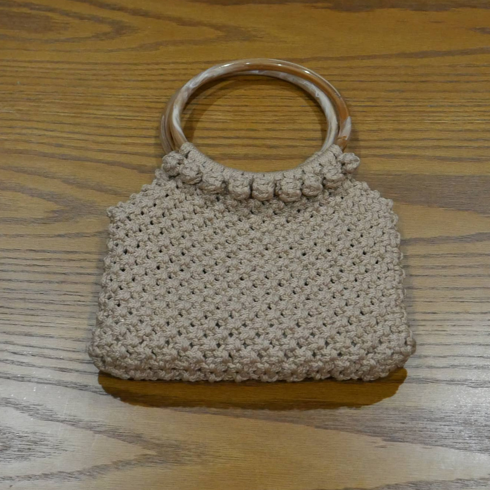Vintage Natural Crochet Round Handled Small Bag EUC